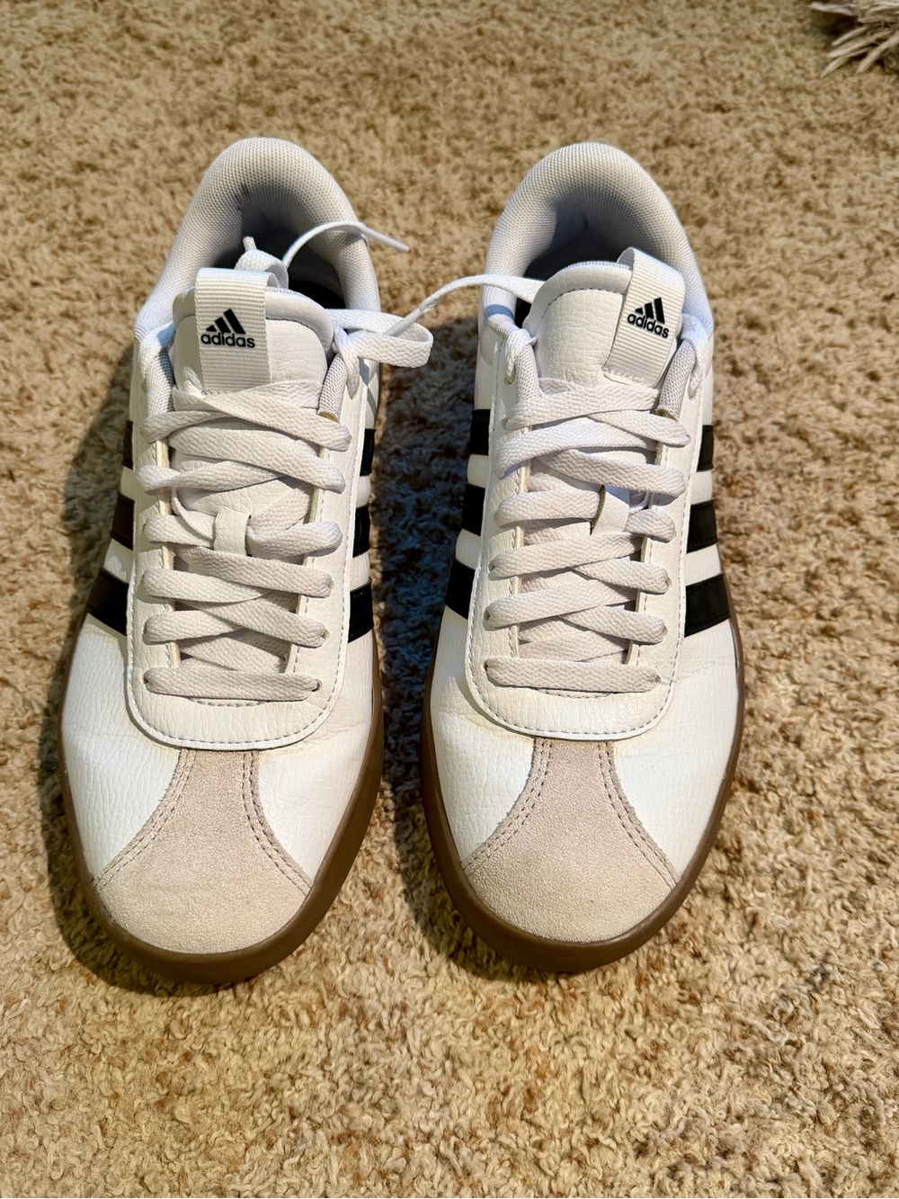 Adidas Barreda Decode White Sneakers with Black Stripes and Brown Gum Sole